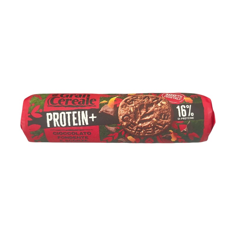 Gran Cereale Protein + Biscotti con 16% di Proteine, Cioccolato Fondente e Scorze d'Arancia 250g