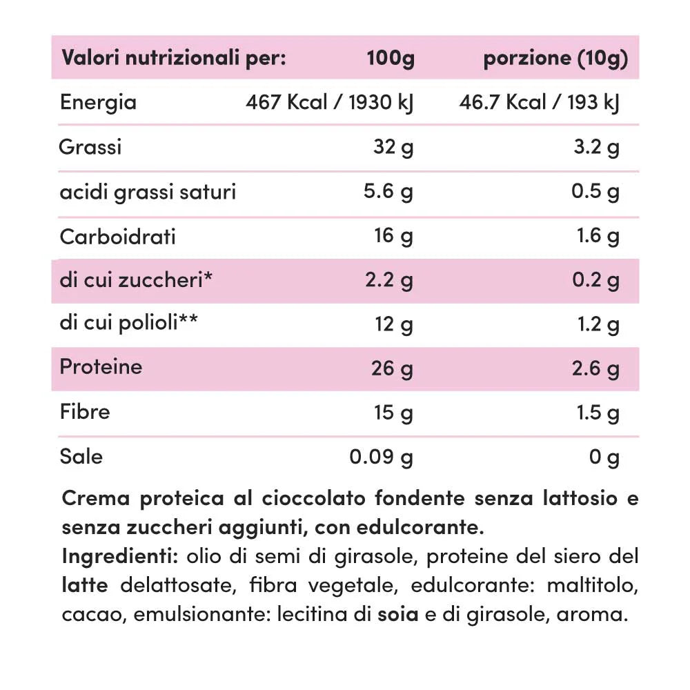 Fitporn Crema proteica Cioccolato Fondente 70% Senza Lattosio 200gr