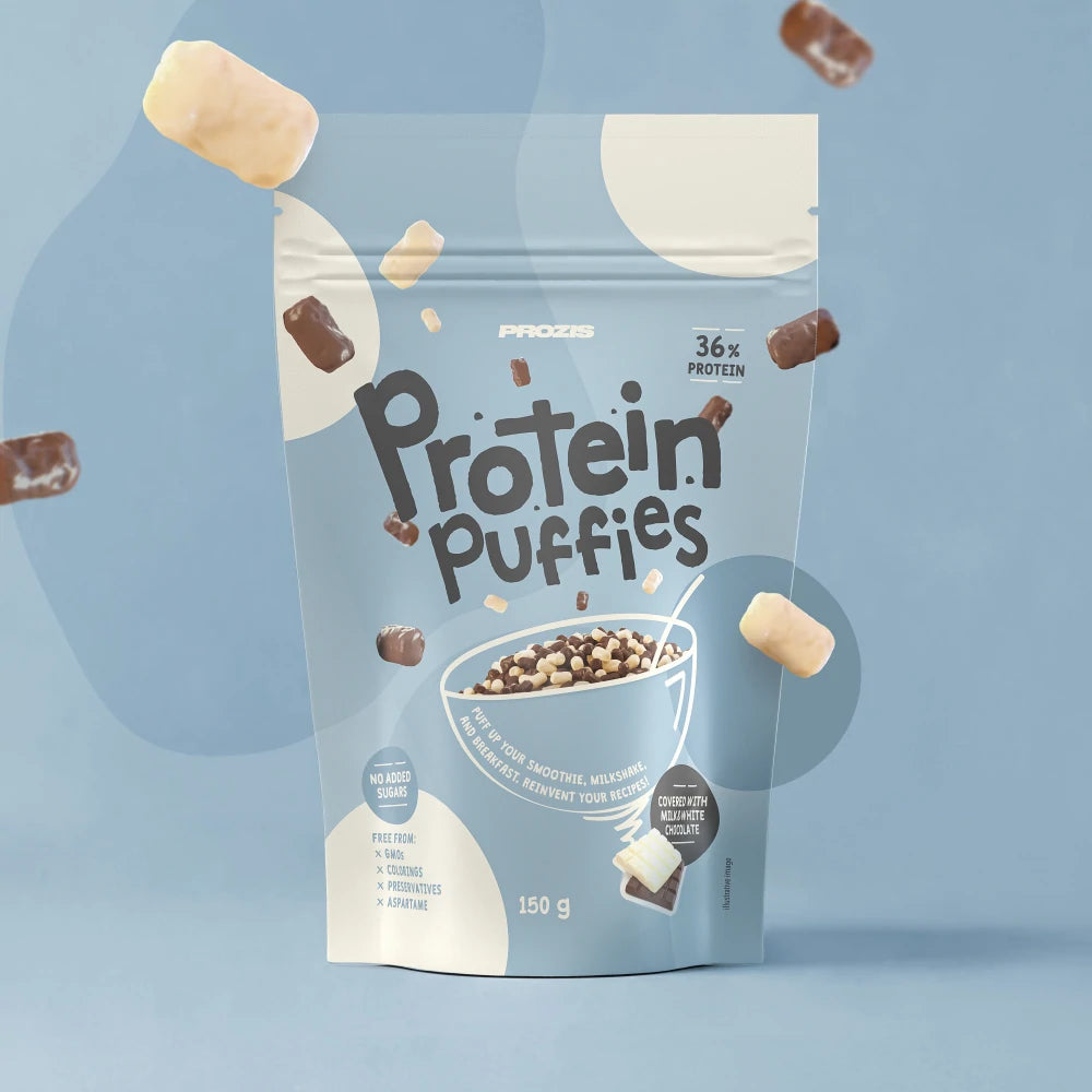 Prozis Protein Puffies - Chocolate Duo - Copertura di cioccolato bianco e al latte 150 g